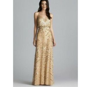 Adrianna Papell Gold Chevron Beaded Blouson Gown